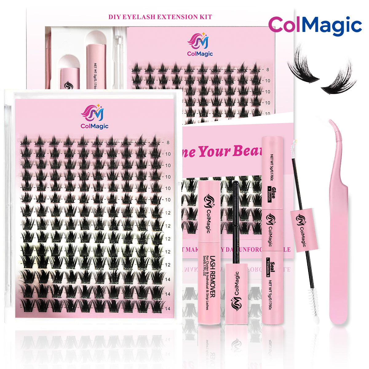 ColMagic 8-16mm Mixed Length DIY Lashes - Waterproof Anti-Allergy Lash Kit for Beginners (Full Tools Included)