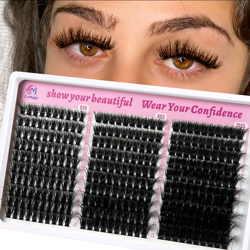 ColMagic DIY Mixed Eyelashes Kit 10-18mm 60D/80D/100D Curls 300 Clusters Waterproof Hypoallergenic Lightweight for Natural No-Makeup Look Daily Wear Cosmetic Gentle soft fluffy volume  fans