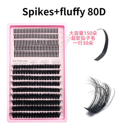 Upgraded DIY Spiky Fairy Lash Clusters - Fluffy 80D & 100D Mix Individual Lashes, Black Stem, 150pcs, 10-22mm - COLMAGIC