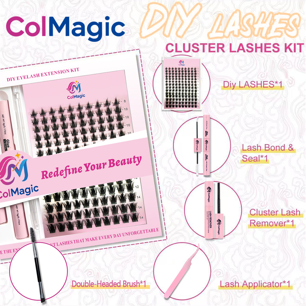 ColMagic 8-16mm Mixed Length DIY Lashes - Waterproof Anti-Allergy Lash Kit for Beginners (Full Tools Included)