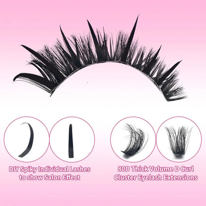 Upgraded DIY Spiky Fairy Lash Clusters - Fluffy 80D & 100D Mix Individual Lashes, Black Stem, 150pcs, 10-22mm - COLMAGIC