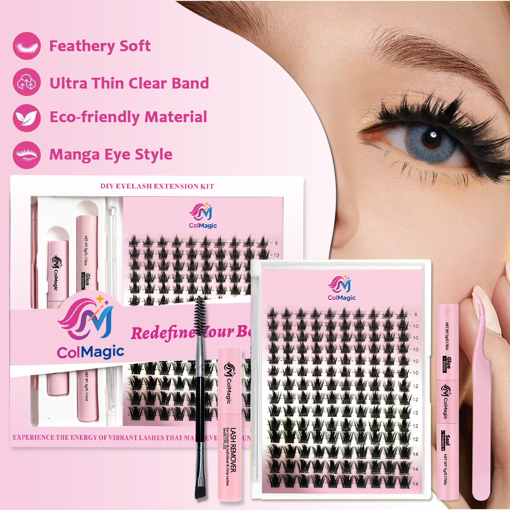 ColMagic 8-16mm Mixed Length DIY Lashes - Waterproof Anti-Allergy Lash Kit for Beginners (Full Tools Included)