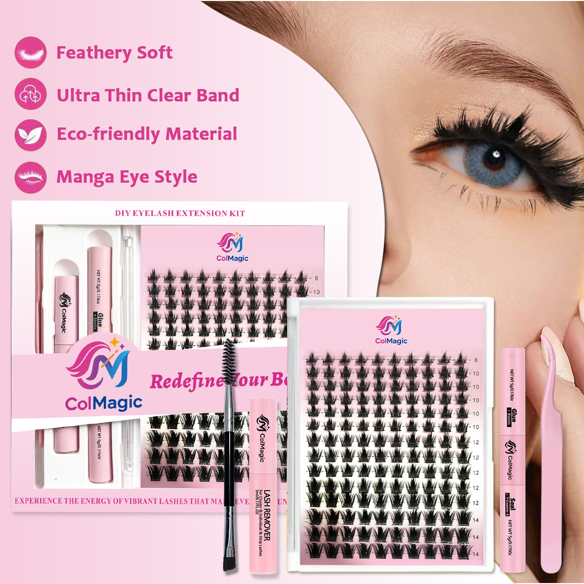 ColMagic 8-16mm Mixed Length DIY Lashes - Waterproof Anti-Allergy Lash Kit for Beginners (Full Tools Included)