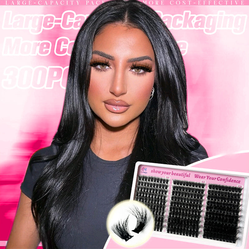 ColMagic DIY Mixed Eyelashes Kit 10-18mm 60D/80D/100D Curls 300 Clusters Waterproof Hypoallergenic Lightweight for Natural No-Makeup Look Daily Wear Cosmetic Gentle soft fluffy volume  fans
