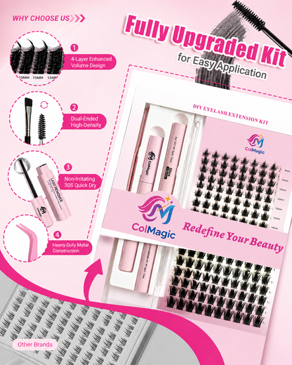 Wispy Natural Bunny Lash Clusters Kit - Fairy Individual Spikes Cluster Lashes D Curl 8-14mm, Invisible Band Eyelash Extensions with Manga