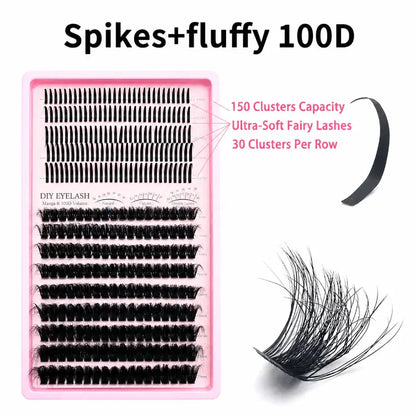 Upgraded DIY Spiky Fairy Lash Clusters - Fluffy 80D & 100D Mix Individual Lashes, Black Stem, 150pcs, 10-22mm - COLMAGIC