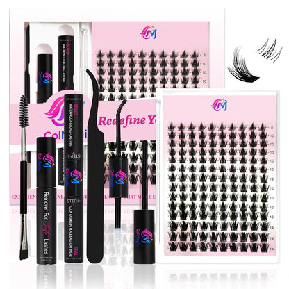 Lash Clusters Kit, 5-18mm Natural Wispy C-Cluster Lashes with Bond & Seal, Remover, Tweezer, DIY False Lash Extension Kit for Beginners, Black 144 Pcs