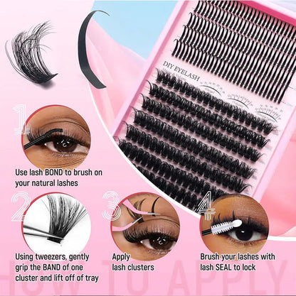 Upgraded DIY Spiky Fairy Lash Clusters - Fluffy 80D & 100D Mix Individual Lashes, Black Stem, 150pcs, 10-22mm - COLMAGIC