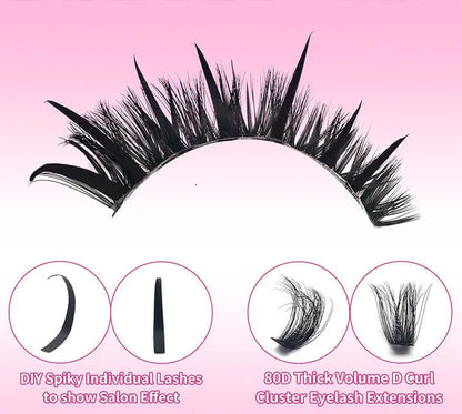 Upgraded DIY Spiky Fairy Lash Clusters - Fluffy 80D & 100D Mix Individual Lashes, Black Stem, 150pcs, 10-22mm - COLMAGIC