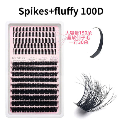 Upgraded DIY Spiky Fairy Lash Clusters - Fluffy 80D & 100D Mix Individual Lashes, Black Stem, 150pcs, 10-22mm - COLMAGIC