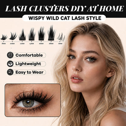 Lash Clusters Kit, 5-18mm Natural Wispy C-Cluster Lashes with Bond & Seal, Remover, Tweezer, DIY False Lash Extension Kit for Beginners, Black 144 Pcs