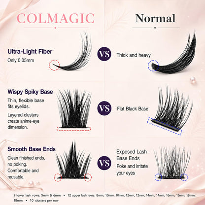 Lash Clusters Kit, 5-18mm Natural Wispy C-Cluster Lashes with Bond & Seal, Remover, Tweezer, DIY False Lash Extension Kit for Beginners, Black 144 Pcs