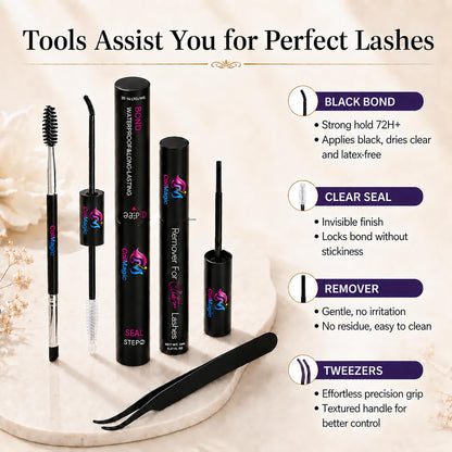 Lash Clusters Kit, 5-18mm Natural Wispy C-Cluster Lashes with Bond & Seal, Remover, Tweezer, DIY False Lash Extension Kit for Beginners, Black 144 Pcs